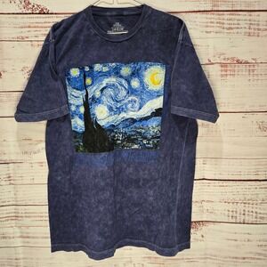 Vincent Van Gogh‎ Starry Night Graphic Tee NWOT Blue Acid Wash Large